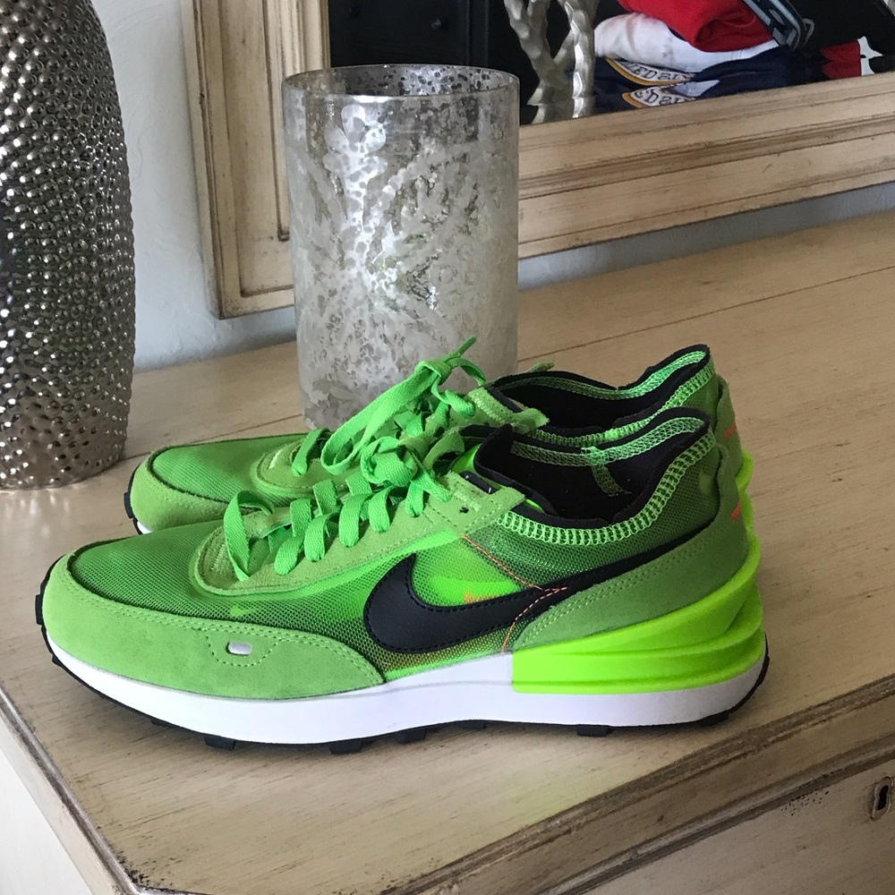 Nike Lime Green and Black Athletic Shoes - Nike One Waffle Electric Green